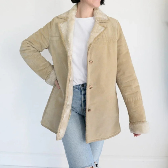 Vintage Avanti  100% Leather Shearling Beige Jacket Size 8 - Picture 1 of 16